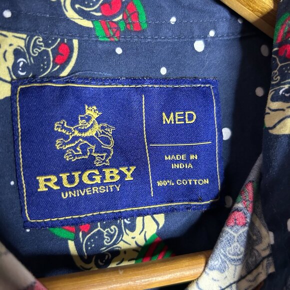Rugby‎ University Men's Button Up Shirt Multicolor Novelty Dog Christmas Theme - Picture 3 of 4